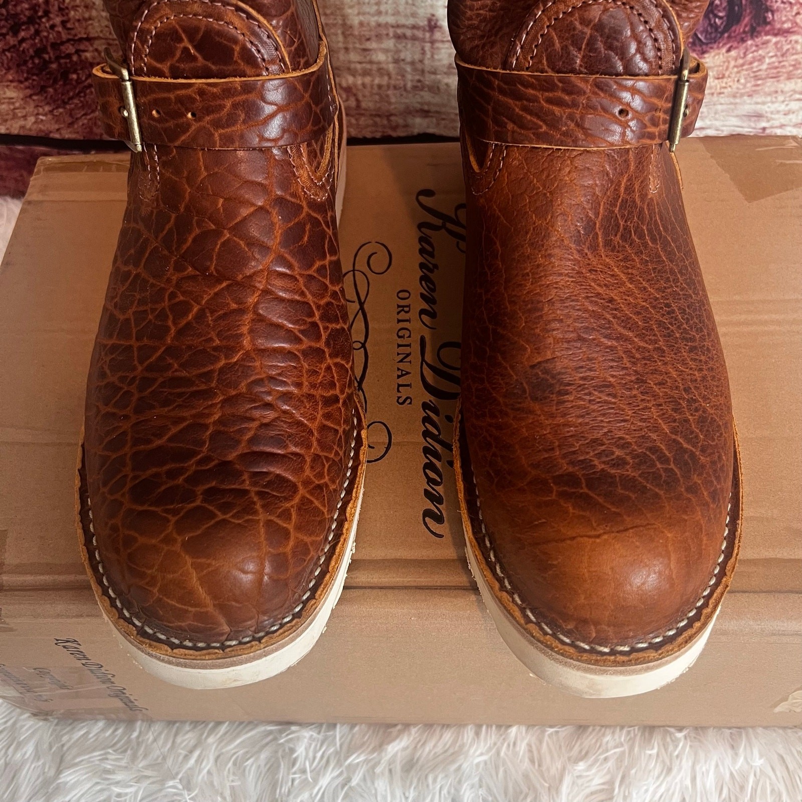 Wesco X ISP Engineer Boots Shrunken Bison Brown Leather Buckles 10" Men's 11 GUC image 10