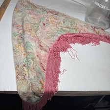 Floral Scarf W/ Pink Fringe Piano Scarf