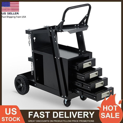 Rolling Welding Cart w/ Tank Storage 4 Drawers for TIG MIG Welder Plasma Cutter