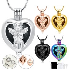 Heart Urn Necklaces for Ashes with Angel /Heart Cremation Jewelry Urns for Human