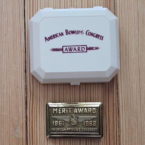 Vtg American Bowling Congress Merit Award Buckles, 61-62, 65-66, Plastic Case