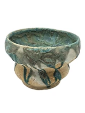 Studio Pottery Vase Planter Turquoise Drip Glaze Stoneware Signed Pohl