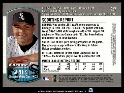 2000 Bowman Chrome #437 CARLOS LEE NM Chicago White Sox - Picture 2 of 2