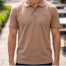 The North Face Mens Short Sleeve Pique Polo Shirt Tan Brown Embroidered Logo L