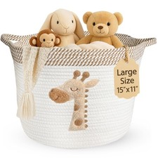 Giraffe Storage Basket for Nursery   Large 15  x11  Cotton Rope Bin with Soft ...