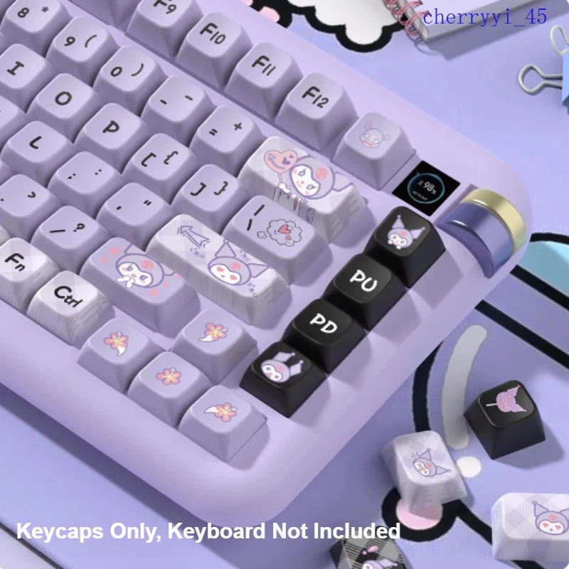 Kuromi MDA Profile Keycaps 80% Split Spacebar Preto Rosa Roxo PBT Design Anime - Imagem 2 de 4