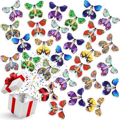100 Pcs Magic Flying Butterfly Wind up Paper Butterflies That Fly Rubber Band Po