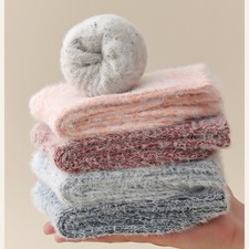 6 Pairs Women Wool Crew Warm Thermal Thick Solid Heavy Fuzzy Color Winter Socks