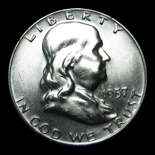 1957-D Franklin Half Dollar Silver Coin -- Gem BU+ FB? Condition Coin -- #KK263