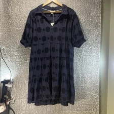 Umgee USA Shift Dress Black Swiss Dot Jacquard Tiered Short Sleeve XL Cotton NWT