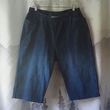 1X / 22W Woman Within Denim Jean Capri Womens Plus Pull On Blue Elastic Waist