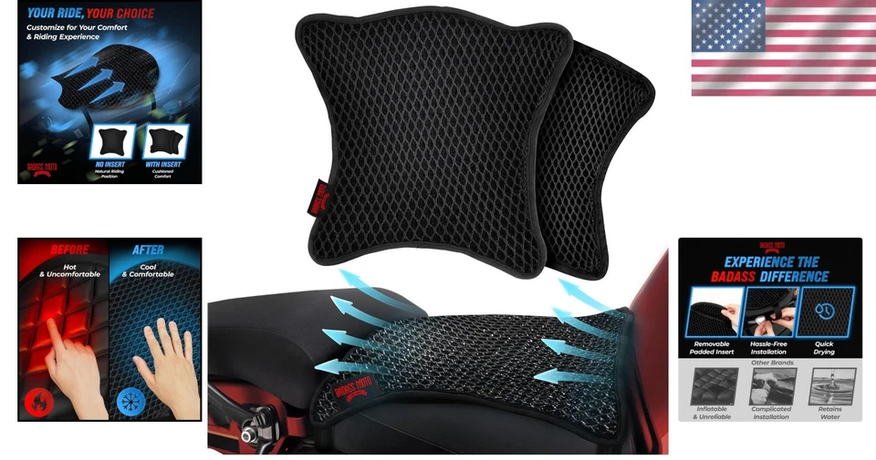 Universal Cool Mesh Motorcycle Seat Cover - Sweat-Resistant and Comfort-Focused Foto 2 de 4