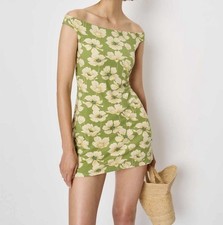 Lia Knit Lovebird Reformation Green Floral Off Shoulder Dress XS NWT