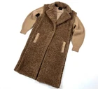 Auth Women's MAJE Brown Knit-paneled Shearling Teddy Coat Jacket Size 36 S/M