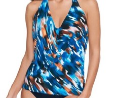 MAGICSUIT Tankini Halter Swimsuit Top Sz 8 Slimming 6015815 Blue Underwire