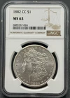 1882 CC Morgan Silver Dollar NGC MS-63, Nice Eye Appeal, Semi-Key Date Coin
