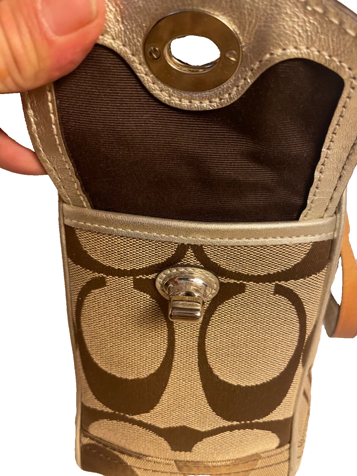 Coach handle/tote Handbag tan coach signature pat… - image 19