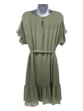 $145 Lauren Ralph Women's Green Crew-Neck Ruffle Crepe Dress Size 10