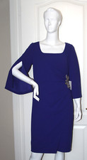 Alex Evenings 3/4 Sleeve Scoop Neck Side Ruched Dress Sz 8 1369