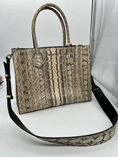 Michael Kors Mercer Tote Hand Bag Snakeskin Python Large with Strap Charm