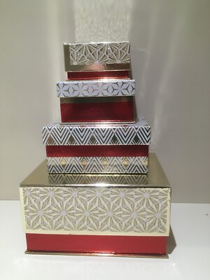 4er SET TURM GESCHENKBOXEN GLÄNZEND ROT/WEISS/GOLD DESIGNS : LEER : GESCHENK