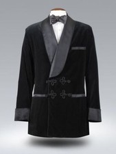 Men Black Smoking Jackets Double Breasted Dinner Party Wear Velvet Coats Blazers
