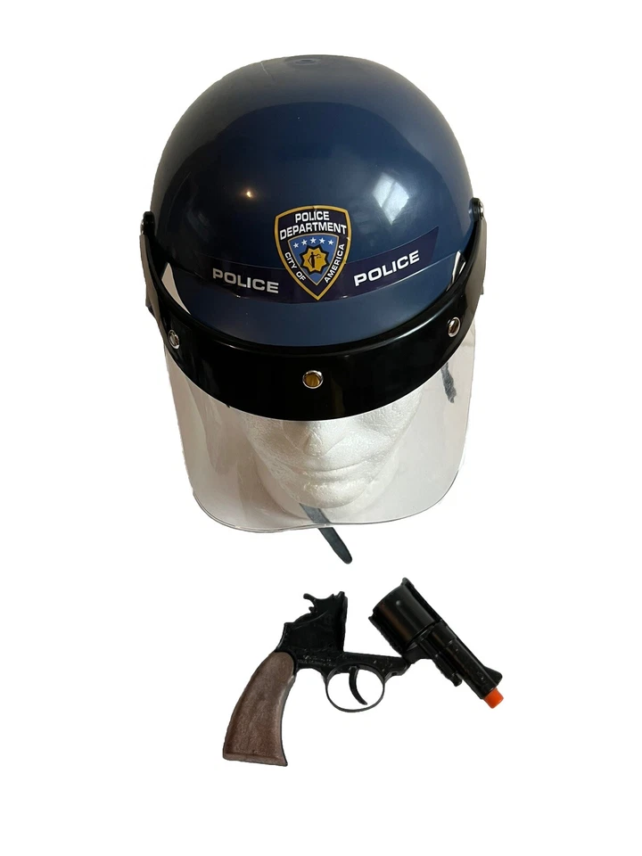 NEW 2-Pc Police Revolver Cap Gun & Riot Helmet Kids Costume Playset - Image 2 of 4