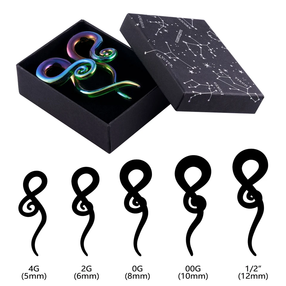 2件装手工玻璃螺旋锥形塞耳规扭转拉伸器4G-14毫米全新 — 第 4/4 张图片