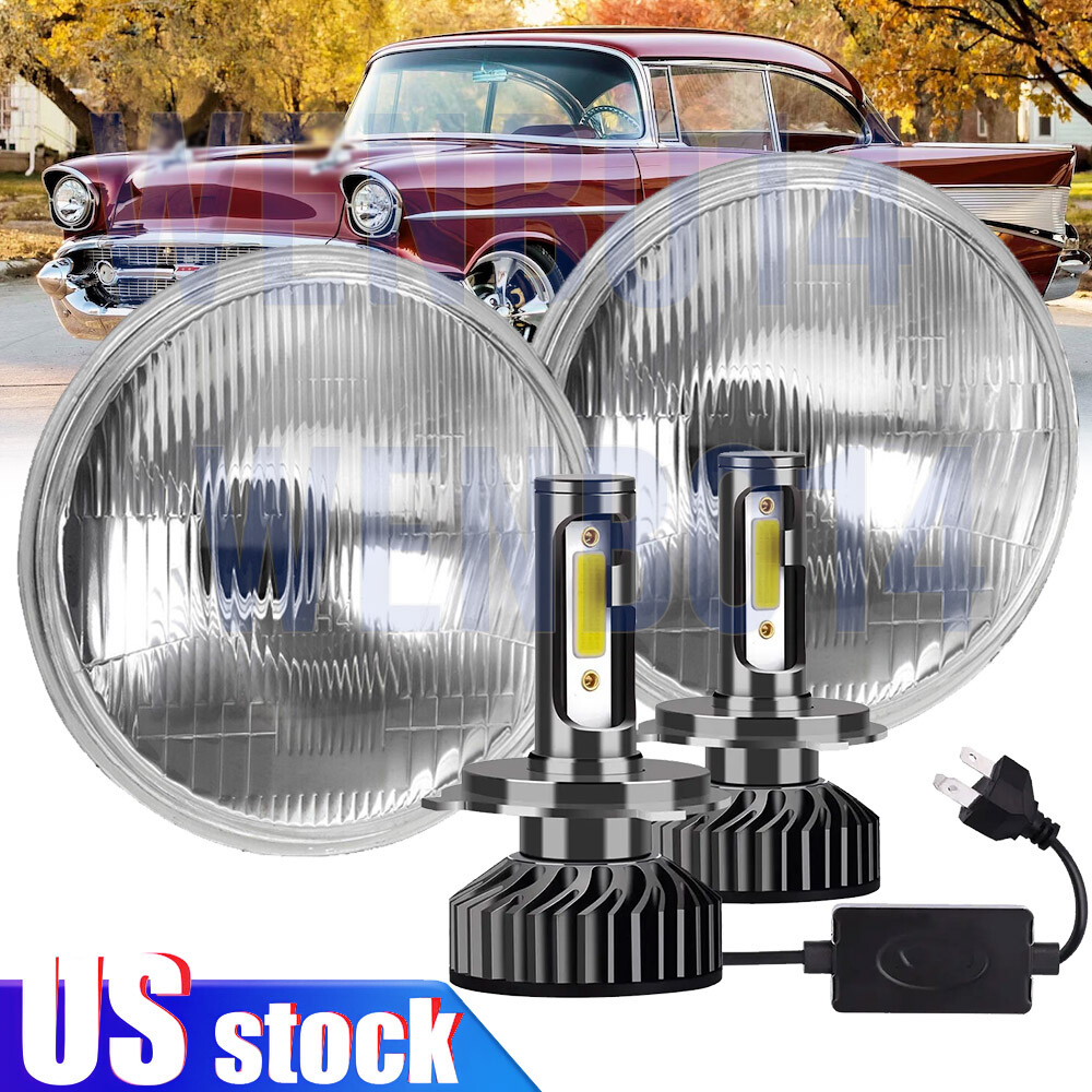For Chevy Bel Air 1955-1957 Pair 7" Inch Round LED Headlights Hi/Lo Beam F2