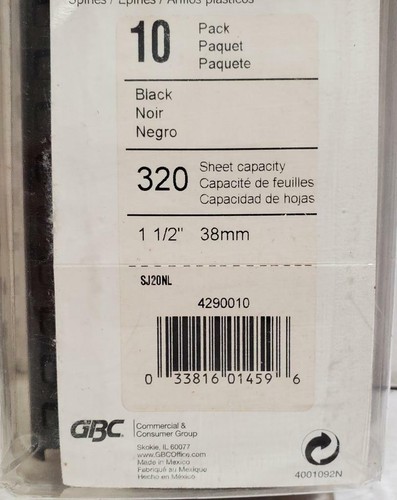 GBC Plastic Combs #4290010 Black 10ct 38mm (1 1/2") 320 Sheets NEW (264AAA) - Picture 3 of 3