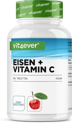 Eisen | 365 Tabletten mit 40 mg reinem Eisen+ natürlichem Vitamin C, Hochdosiert