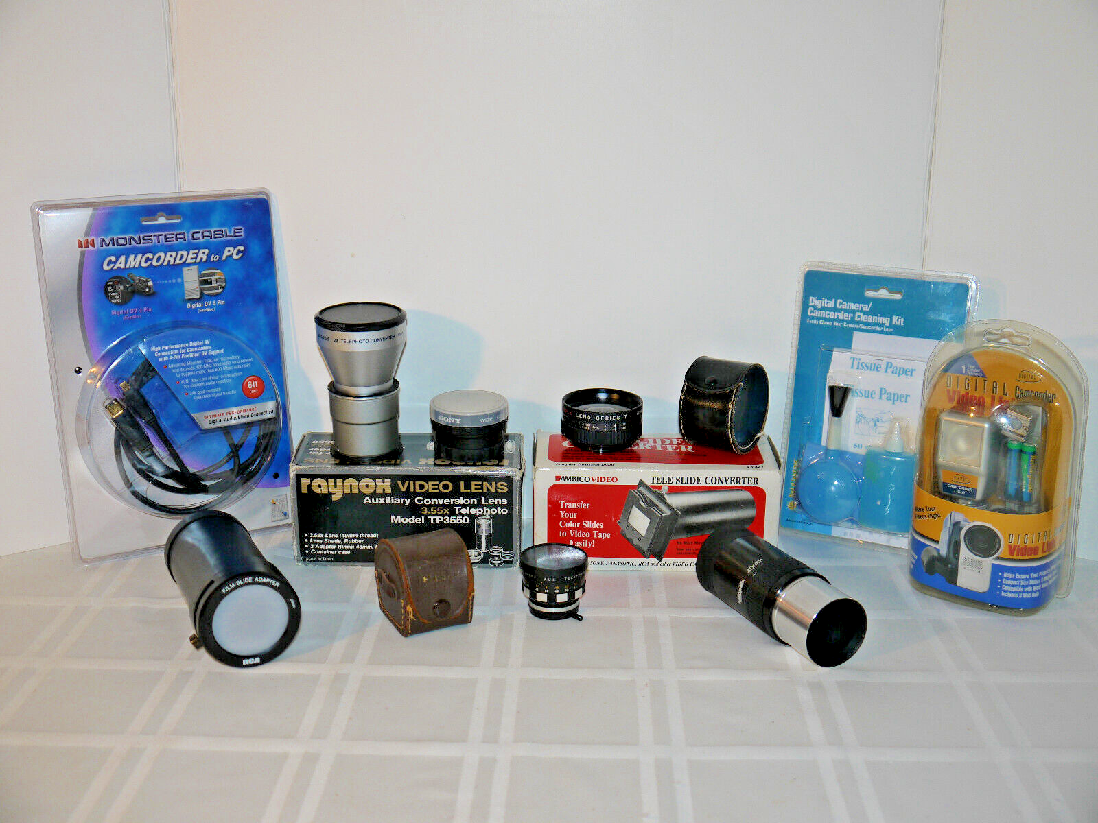 Camcorder Accessory Lot Telephoto, Light, Sony Wide Angle, Samigon, Film Adapter-image