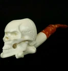 SKULL Block Meerschaum Pipe, Carved Turkish Smoking Estate Pipe, AGM483