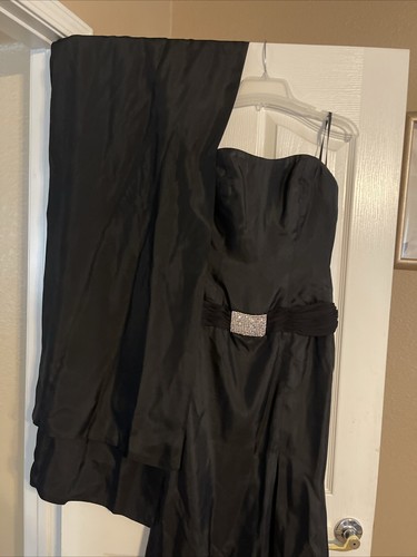 Jovani Long Gown Black With scarf Strapless Formal Dress Womens Size 4 - Picture 6 of 8
