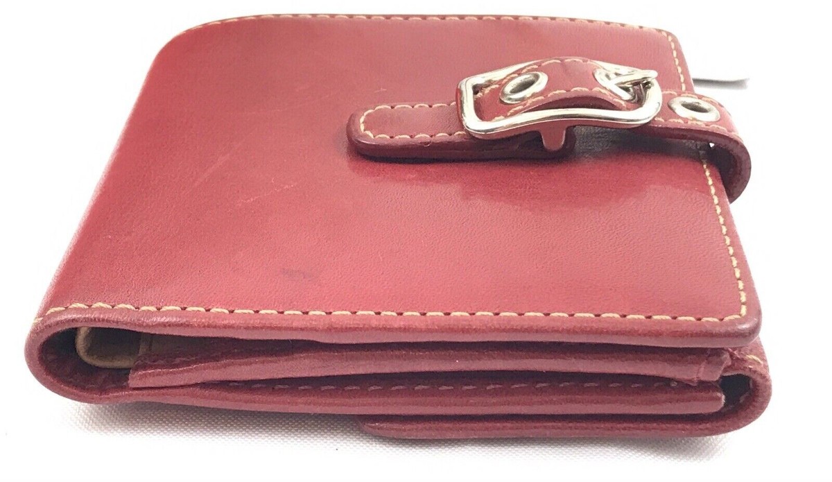 Vintage Coach Zoe Legacy Buckle Leather Red/Silver Bi-fold