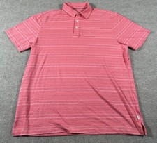 Tommy Bahama Mens Medium Polo Shirt Pink White Stripe Short Sleeve Logo Golf 20