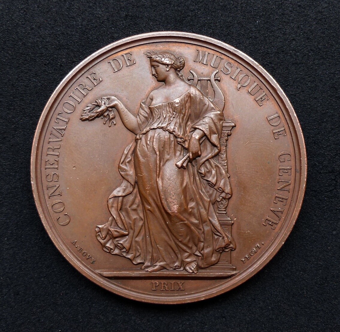 Médaille Bronze Prix Du Conservatoire De Musique De Genève Par A. Bovy, XIXème