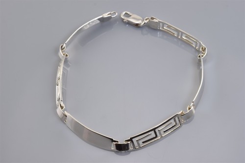 Pulsera de plata esterlina 6 mm meandro laberinto panel pulido 925 langosta Mex 7,25"