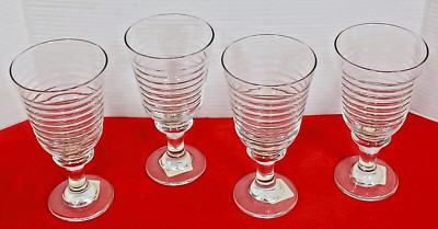 Libby Clear Ribbed Drinking Glasses Footed Goblets Beehive 7  Tall Set of 4
