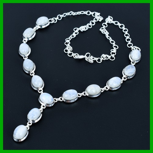 Collana catena pietra di luna arcobaleno naturale argento sterling 925 vendita festa della mamma - Foto 3 di 6