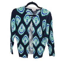Crown  Ivy Geometric Print Sweater Cardigan Womens Size Medium Blue Peacock