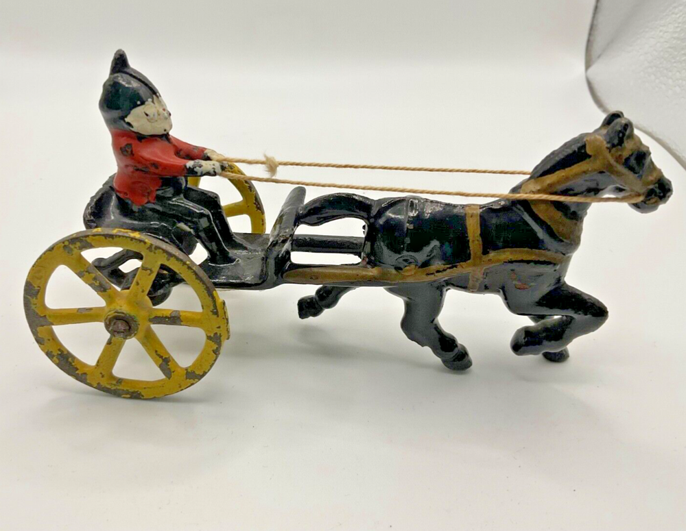 Early antique Cast Iron Horse Drawn buggy Wagon Cart