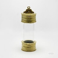 Glass Vial Pendant With Threaded Lid, Antique 24k Gold Plated, Made In The Usa Glass Vial Pendant With Threaded Lid, Antique 24k Gold Plated, Made In The Usa