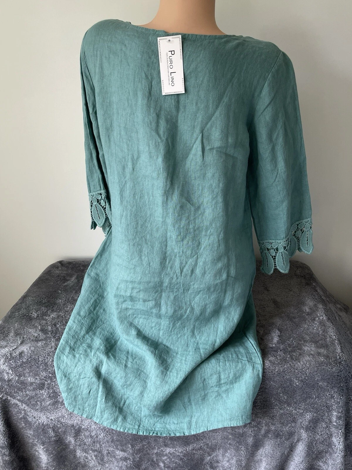 VALENTINO Abito donna Valentina Naldi lino lino M pizzo orlo verde italiano nuovo