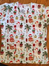 Scrubaid Christmas Scrub Top Lg  EUC  Light Blue
