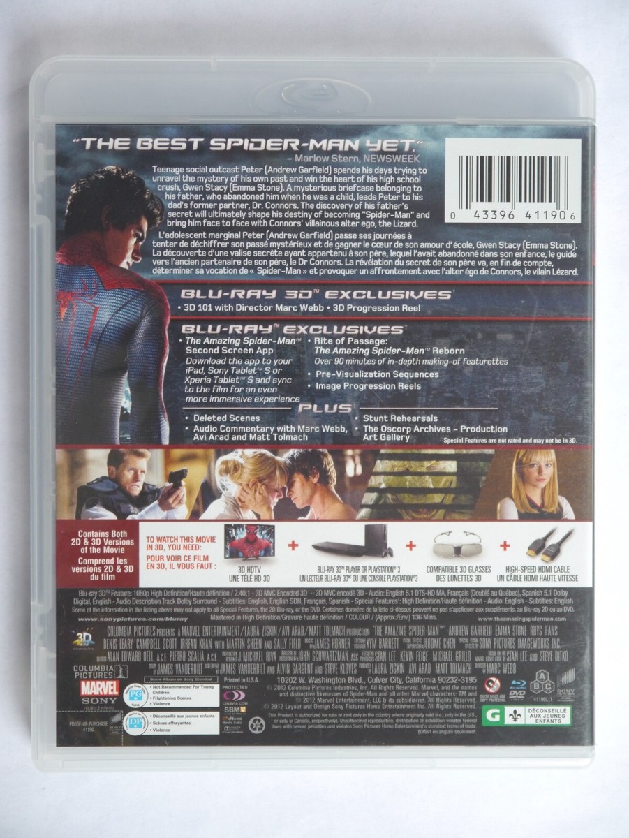 E-19) The Amazing Spider-Man In 3D. 4-disc set. Blu-ray 3D + Blu