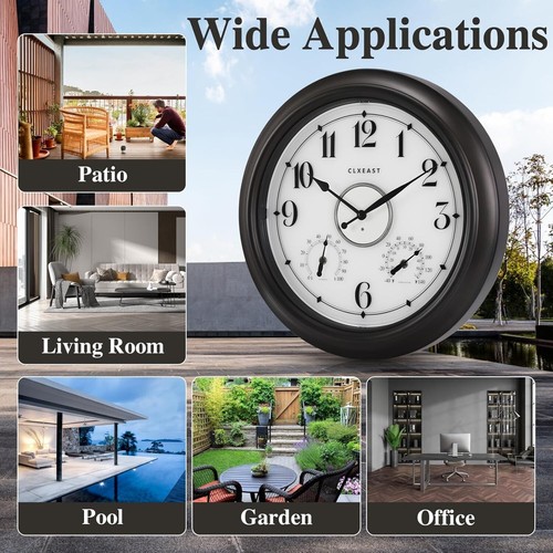 Modern Farmhouse 18" Clock with Smart Light Sensor & Weatherproof Features - Picture 10 of 12