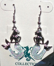 New Silver Tone Metal Aqua Glass Mermaid Earrings Hooks Womens Jewelry Beachy