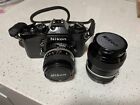 Nikon Nikomat El2 Black 35mm Film Slr Camera W/ 35mm and 105mm Lens Tested