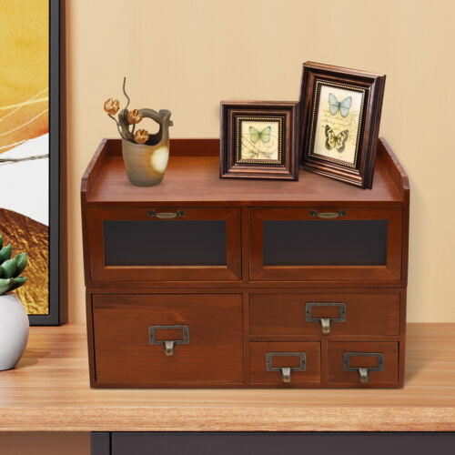 Desktop Storage Cabinet with 6 Drawers, Wooden Box Organizer for Office Supplies